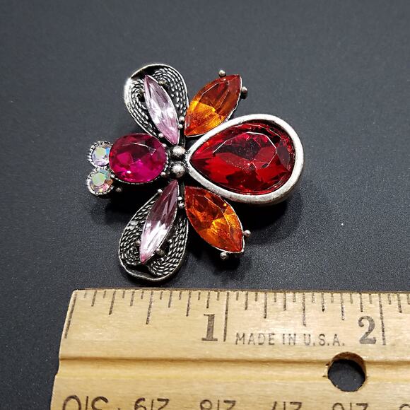 Signed “Love Bug” Vintage Rhinestone Insect Brooch – Pink & Orange - Picture 4 of 10